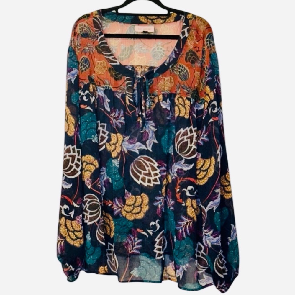 Boho Floral Peasant Blouse - Navy Multi